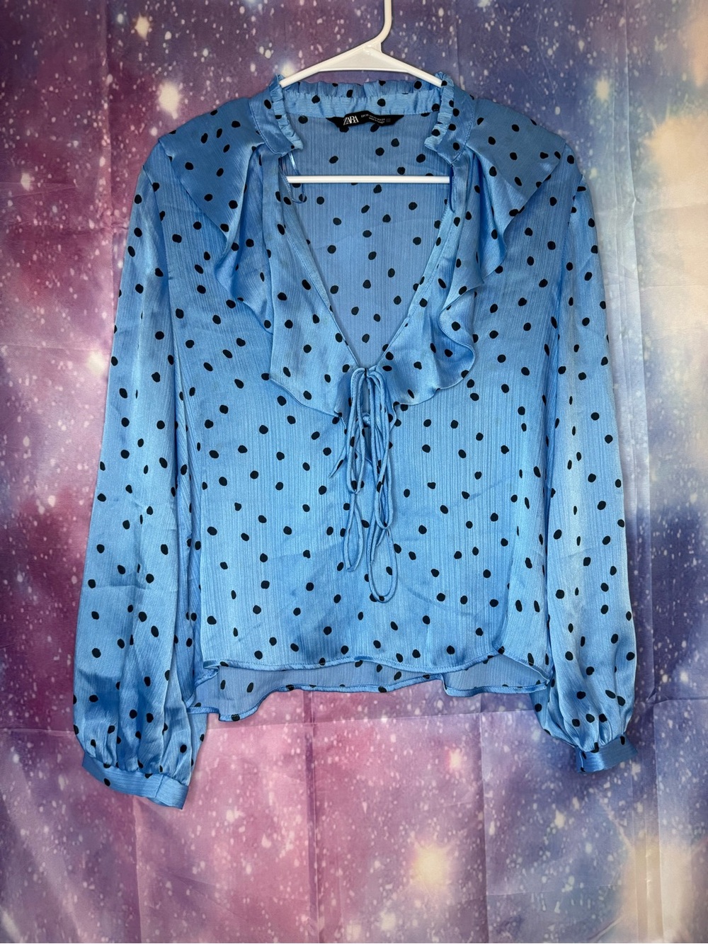Zara blue polka dot blouse